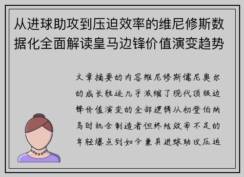 从进球助攻到压迫效率的维尼修斯数据化全面解读皇马边锋价值演变趋势 从进球助攻到压迫效率的维尼修斯数据化全面解读皇马边锋价值演变趋势